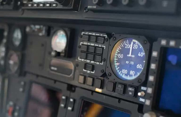 Close up of the avionics board of an airplane