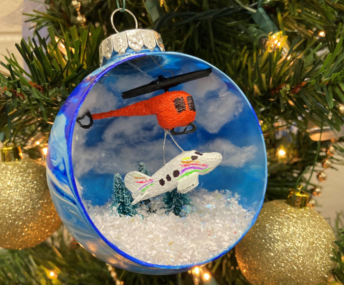 AIM ornament contest winner, an airplane and helicopter