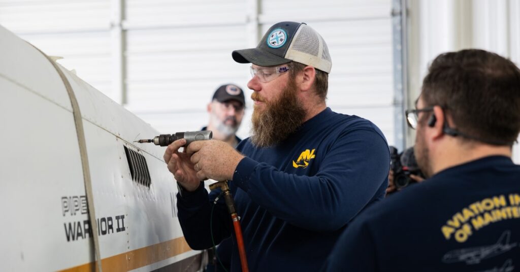 Aviation Institute of Maintenance Student Riveting